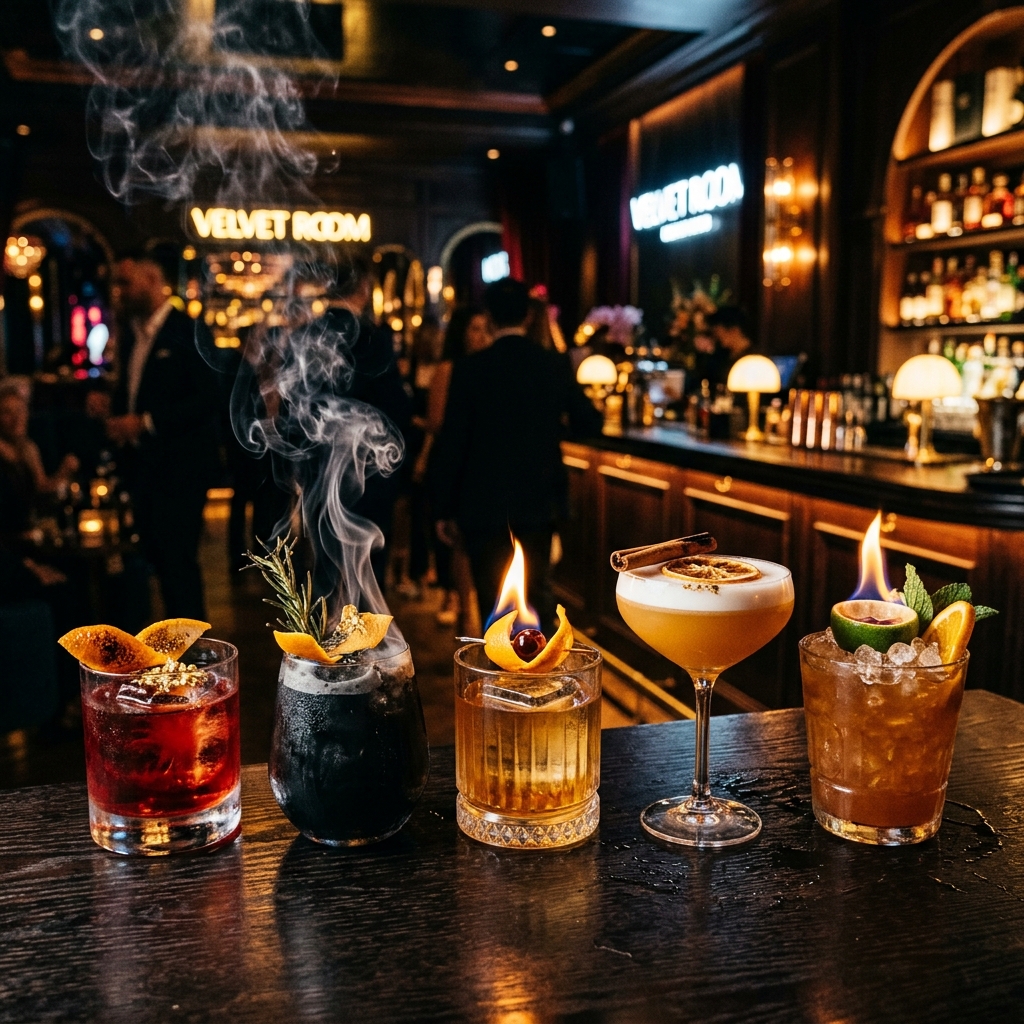 SINNERR signature cocktails — Devil's Elixirs bar menu