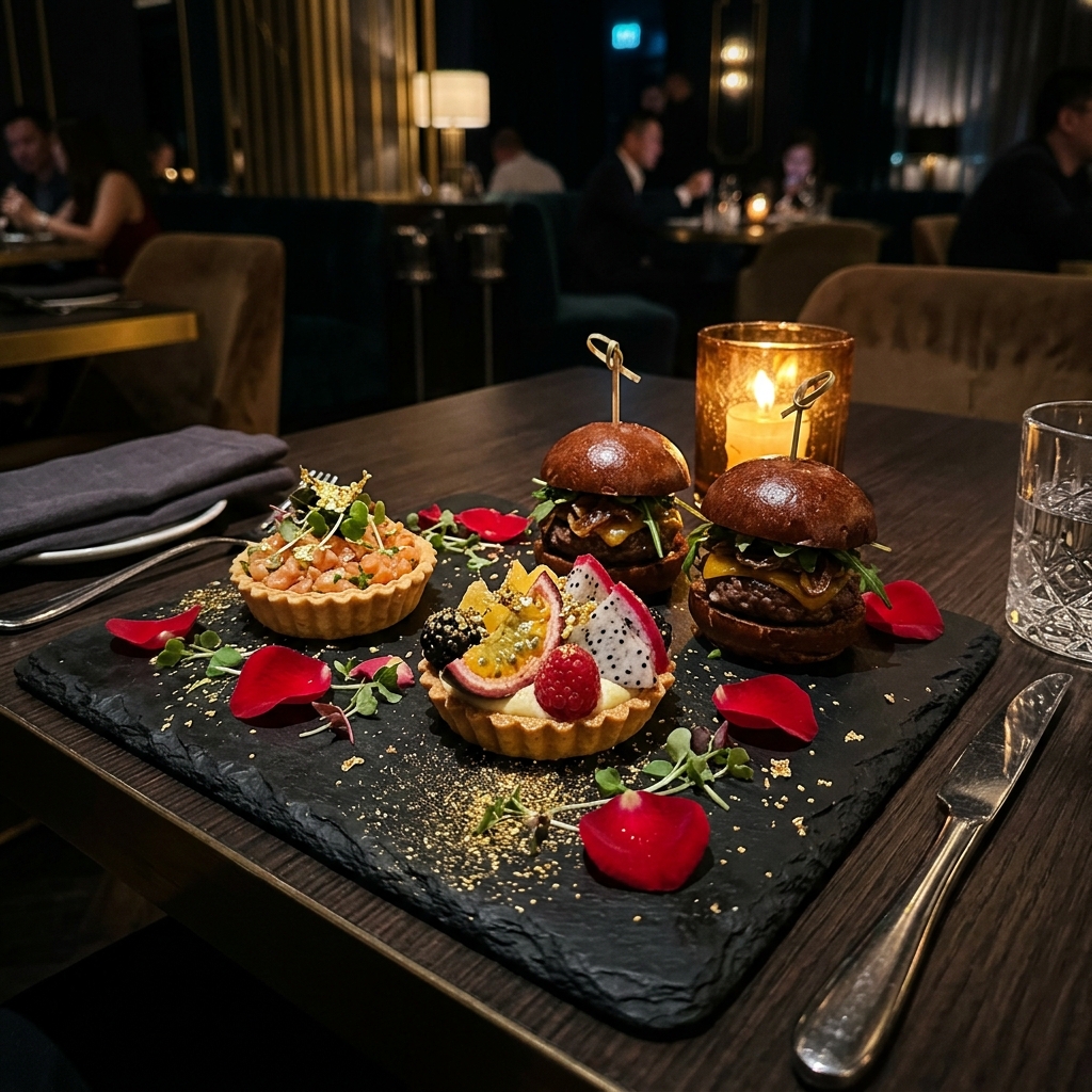 Gourmet food platter at SINNERR — luxury nightclub dining